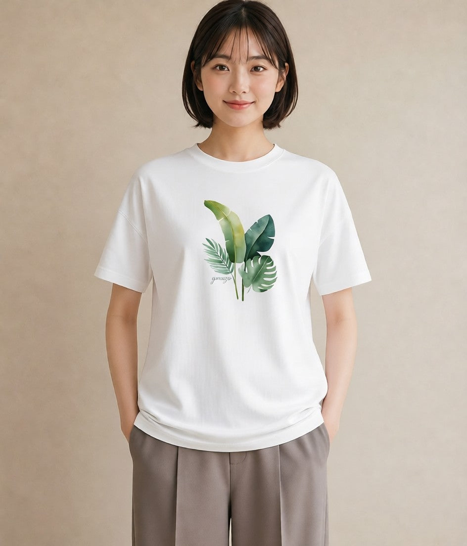 Tシャツ レディース モンステラ 植物 ボタニカル イラスト ラフカジュアル 春服 ミセス 白T