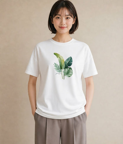 Tシャツ レディース モンステラ 植物 ボタニカル イラスト ラフカジュアル 春服 ミセス 白T