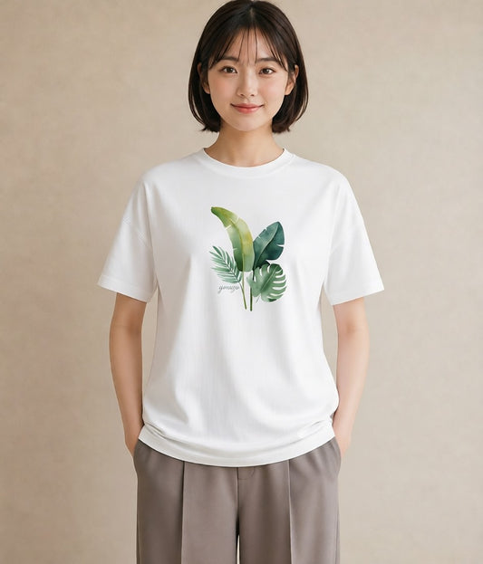 Tシャツ レディース モンステラ 植物 ボタニカル イラスト ラフカジュアル 春服 ミセス 白T