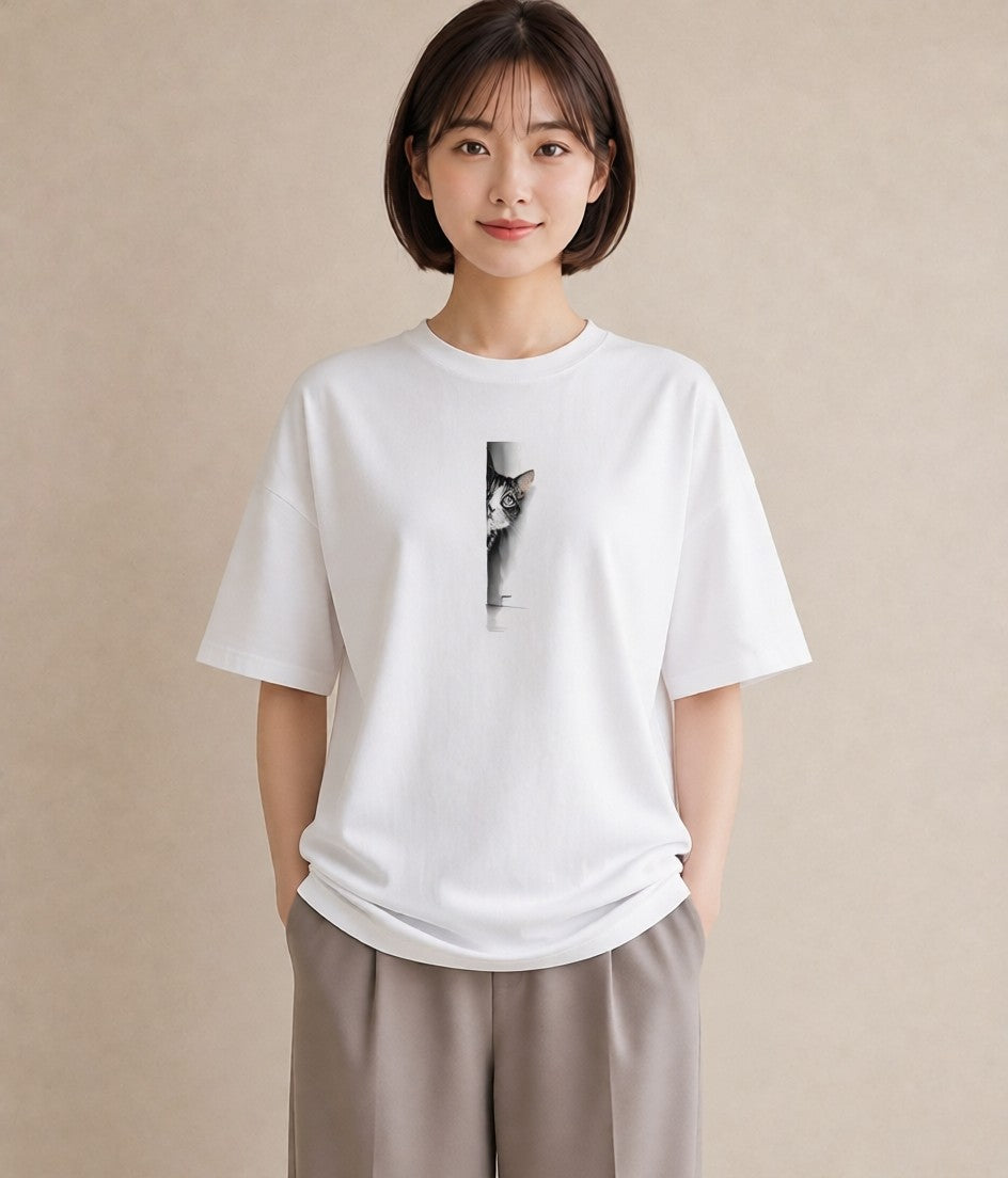 半袖Tシャツ レディース サバトラ 猫 ねこ イラスト 韓国風 親子 20代 白T