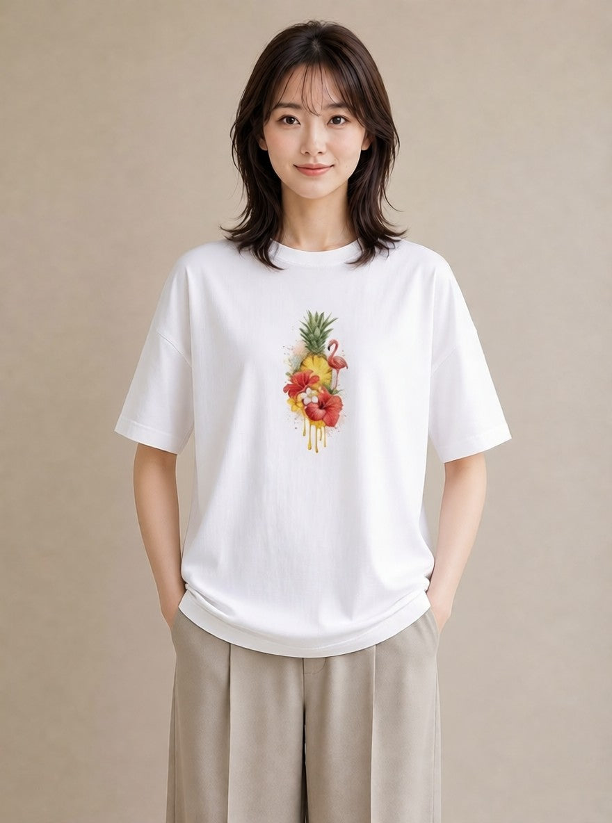 Tシャツ レディース パイナップル 食べ物 フード イラスト 散歩 お出かけ 白T