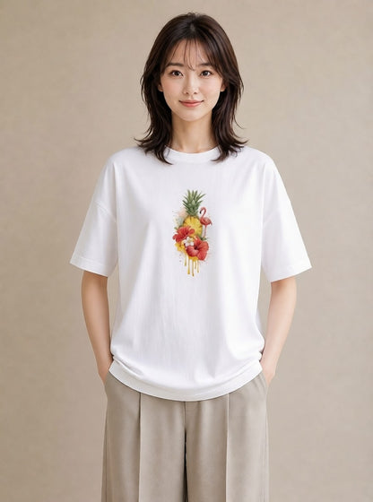 Tシャツ レディース パイナップル 食べ物 フード イラスト 散歩 お出かけ 白T