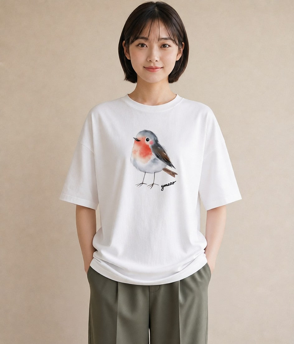 Tシャツ レディース 文鳥 ペット 動物 イラスト レトロ カジュアルコーデ 買い物 白T
