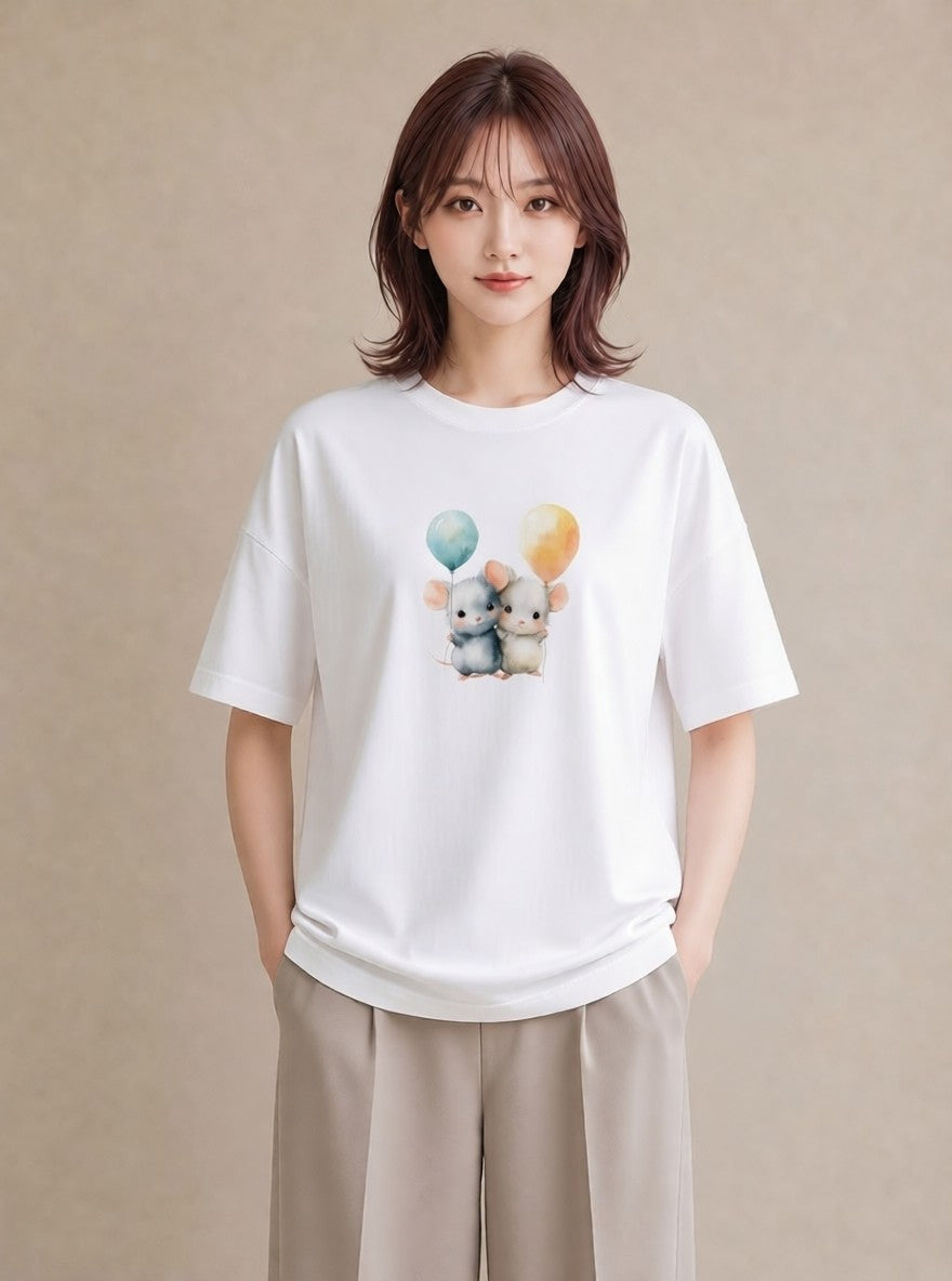 Tシャツ レディース チンチラ ペット 動物 イラスト 普段使い 姉妹 送別ギフト 白T
