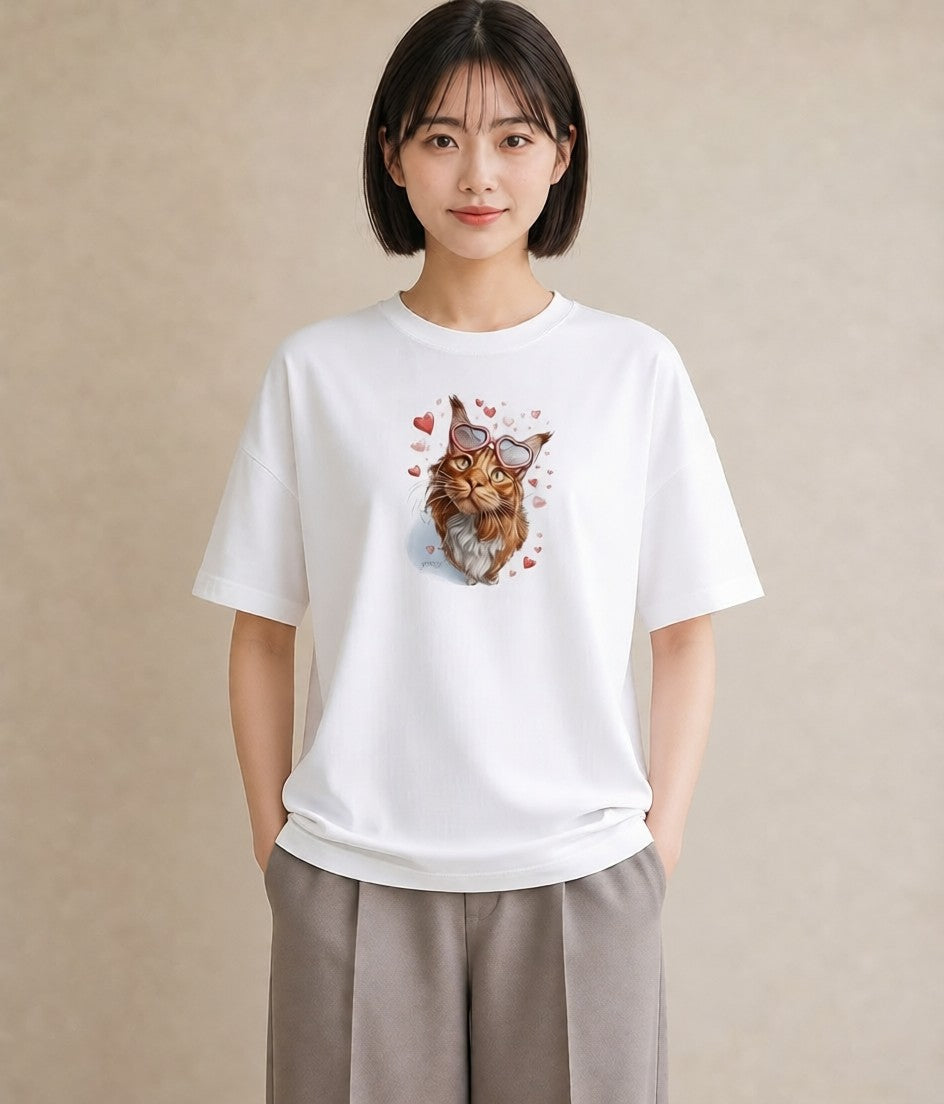 半袖Tシャツ レディース ソマリ 猫 ねこ イラスト ミニマル 綿100 デート 白T