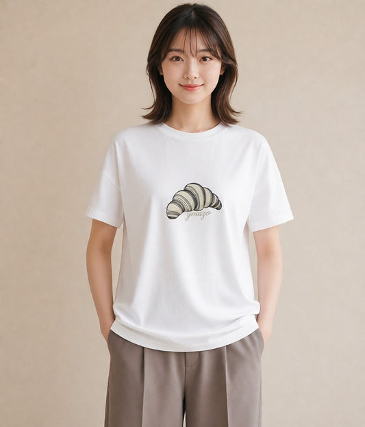 プリントTシャツ レディース パン ベーカリー レトロ イラスト 水彩風 ペアコーデ 秋コーデ 白T