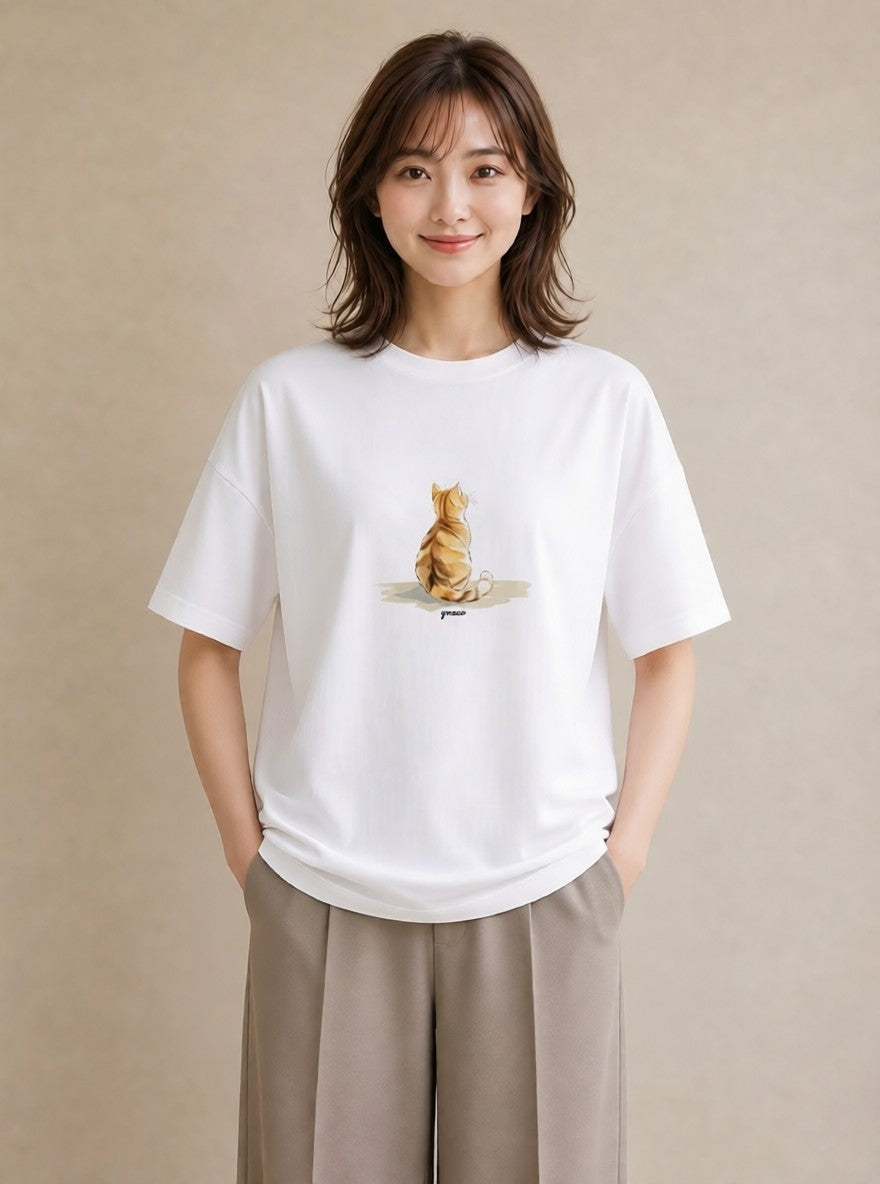Tシャツ レディース エキゾチックショートヘア 猫 ねこ イラスト 旅行コーデ 社会人 女性 白T