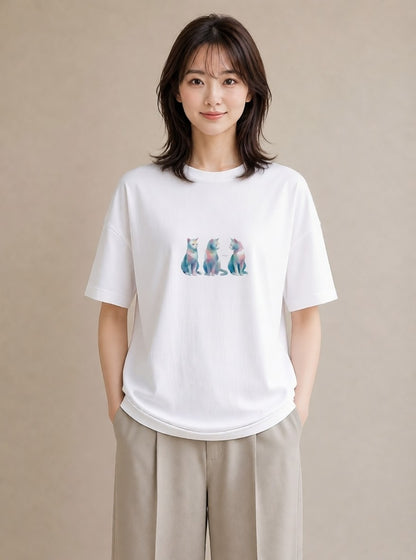 Tシャツ レディース シャム柄 猫 ねこ イラスト ゆるコーデ 旅行用 海 白T