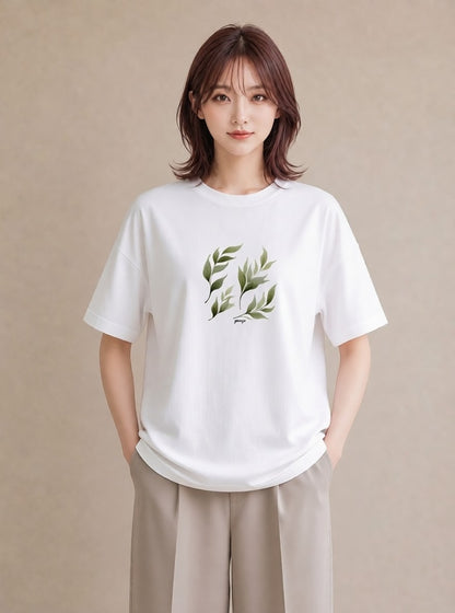 半袖Tシャツ レディース ユーカリ 植物 ボタニカル イラスト ニュアンス 秋コーデ おしゃれギフト 白T