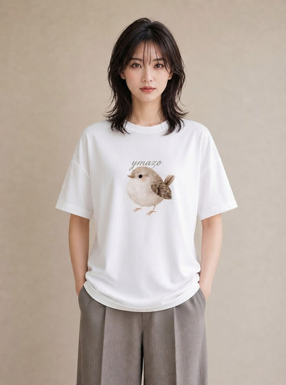 Tシャツ レディース 白文鳥 ペット 動物 イラスト アート風 レイヤード 友達ギフト 白T