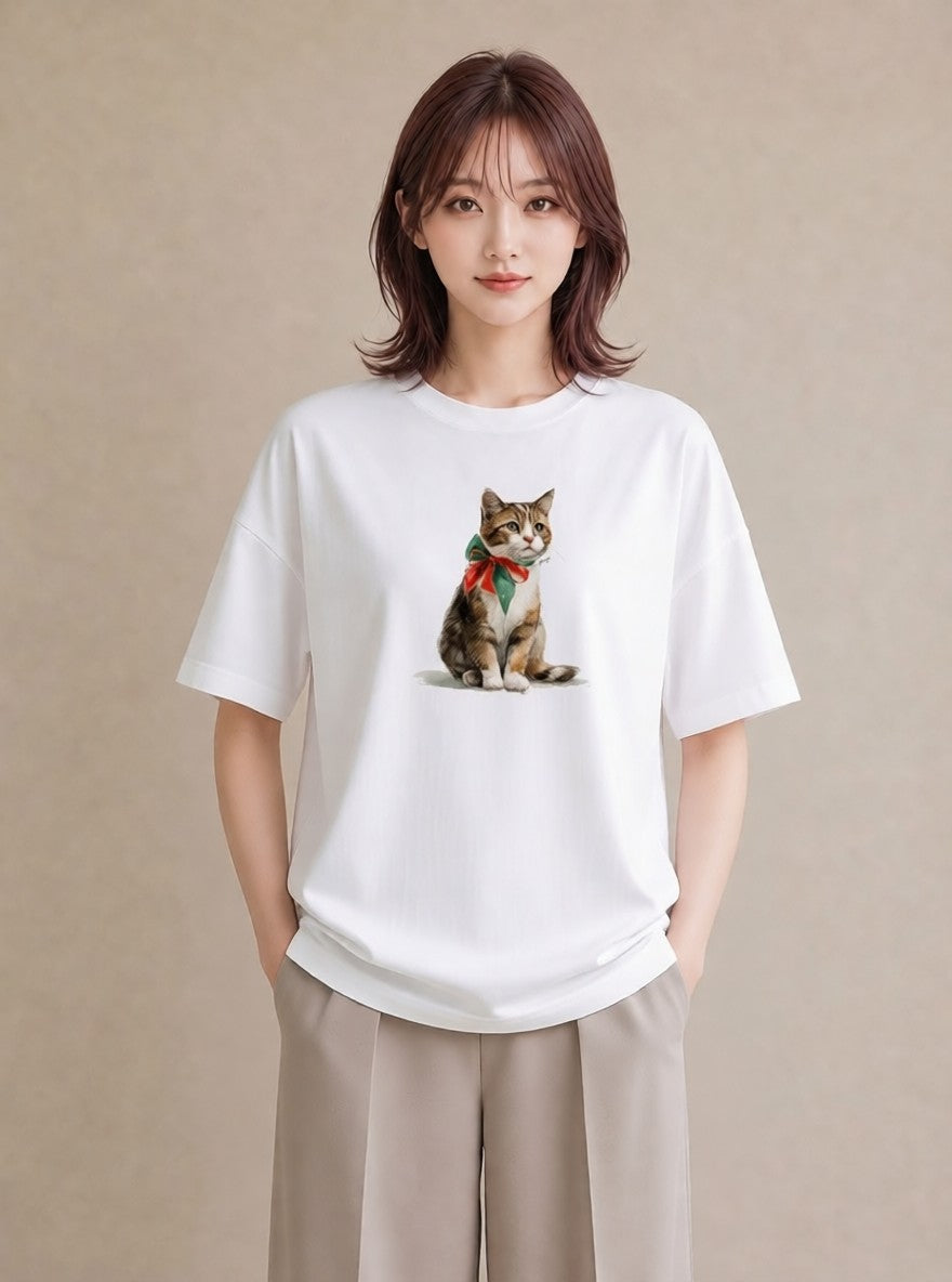 半袖Tシャツ レディース ブリティッシュショートヘア 猫 ねこ イラスト ナチュラル 週末コーデ 敬老の日 白T