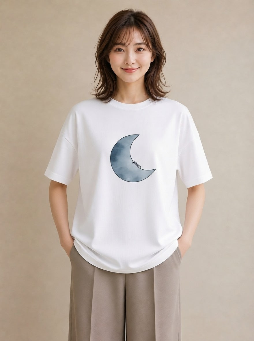 半袖Tシャツ レディース 青の水彩 風景 ブルー ナチュラル アンティーク イラスト ゆるかわ 親子 20代 白T