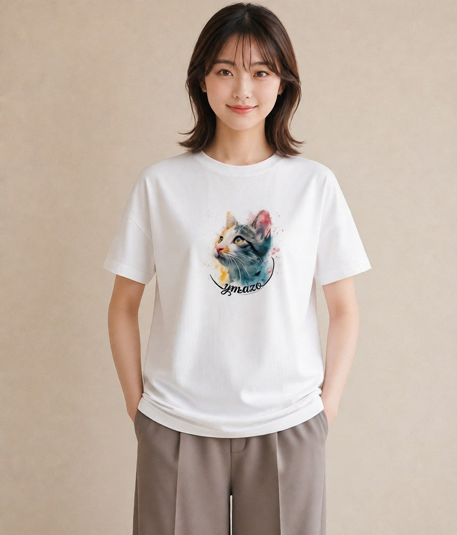 プリントTシャツ レディース 愛猫 猫 ねこ イラスト カフェコーデ 母娘コーデ 自分用 白T
