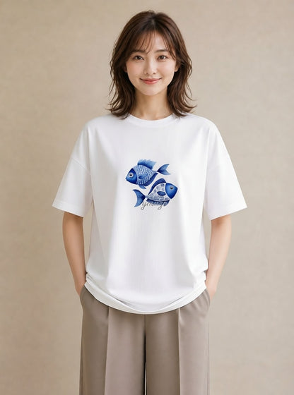 グラフィックTシャツ レディース 熱帯魚 ペット 動物 イラスト 春服 ミセス 白T