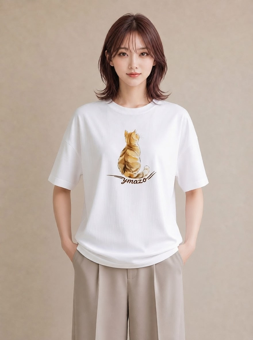 プリントTシャツ レディース 三毛猫 みけねこ 三毛 猫 ねこ イラスト ゆるコーデ ラフ レイヤード 白T