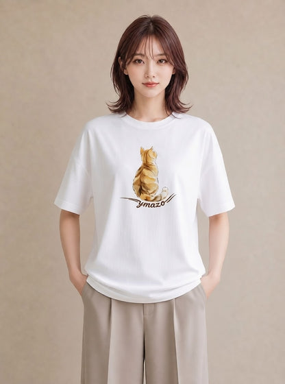 プリントTシャツ レディース 三毛猫 みけねこ 三毛 猫 ねこ イラスト ゆるコーデ ラフ レイヤード 白T