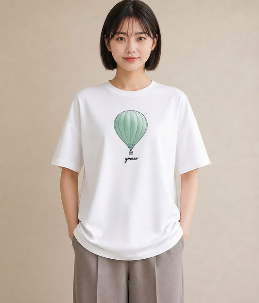 半袖Tシャツ レディース 紙風船 和紙 ナチュラル アンティーク イラスト アート風 買い物 夏コーデ 白T