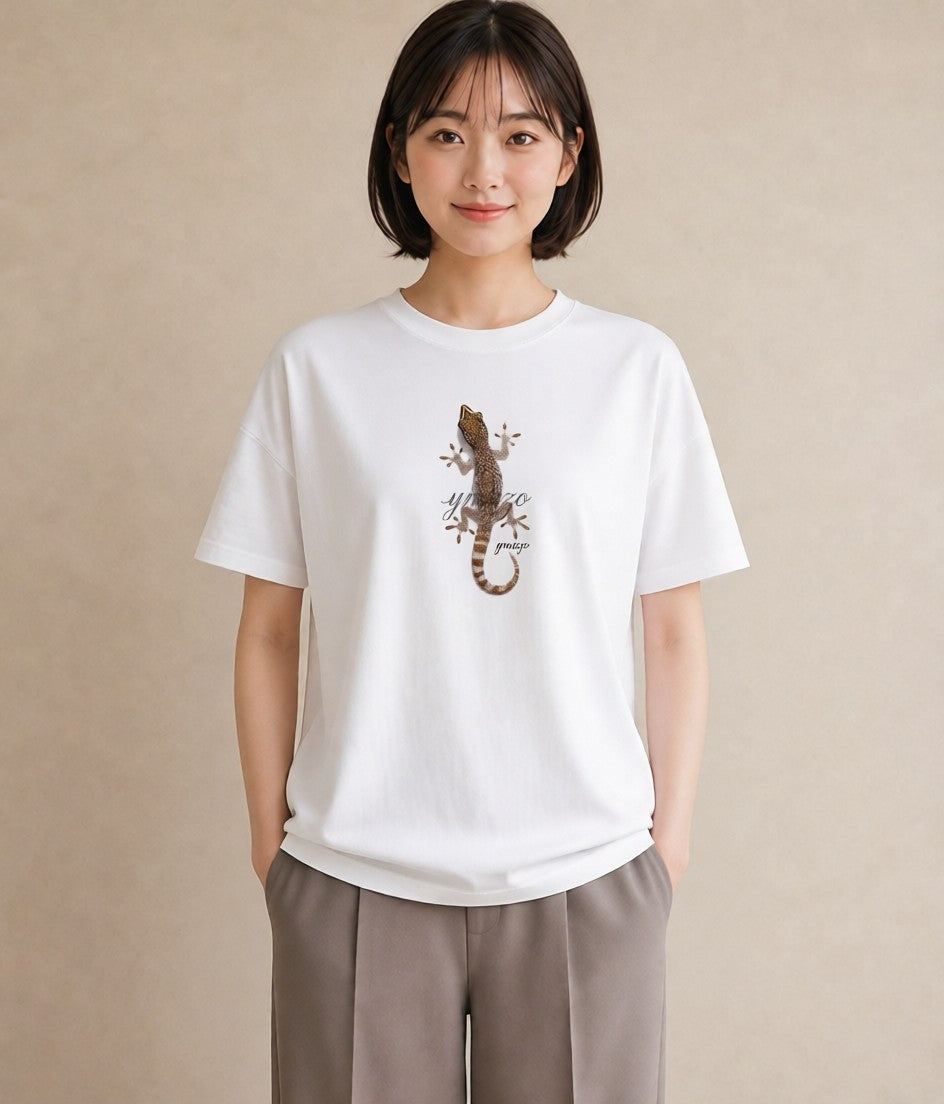 プリントTシャツ レディース レオパ ペット 動物 イラスト 北欧風 カフェ巡り 女子会 白T