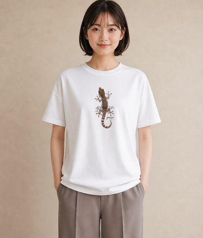 プリントTシャツ レディース レオパ ペット 動物 イラスト 北欧風 カフェ巡り 女子会 白T