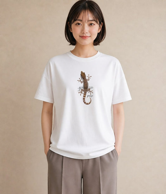 プリントTシャツ レディース レオパ ペット 動物 イラスト 北欧風 カフェ巡り 女子会 白T