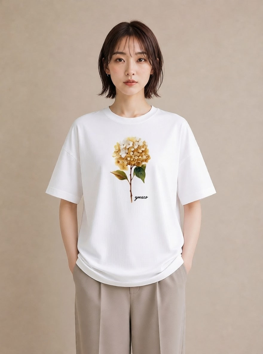 デザインTシャツ レディース あじさい 紫陽花 アジサイ 花 花柄 イラスト シンプル 海 カフェ巡り 白T