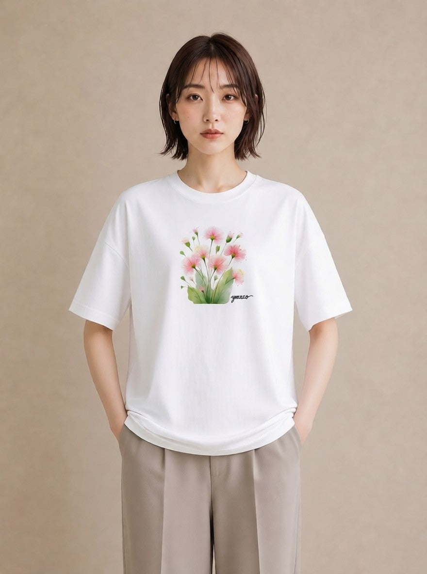 グラフィックTシャツ レディース クローバー 四つ葉 花 花柄 イラスト 線画 デート 帰省 白T