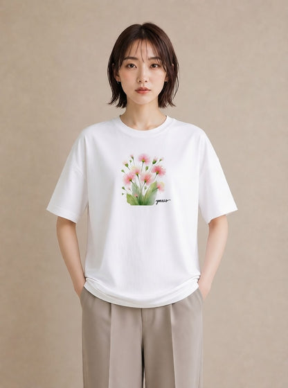 グラフィックTシャツ レディース クローバー 四つ葉 花 花柄 イラスト 線画 デート 帰省 白T