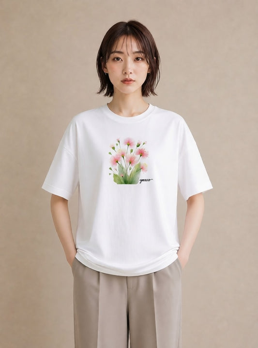 グラフィックTシャツ レディース クローバー 四つ葉 花 花柄 イラスト 線画 デート 帰省 白T