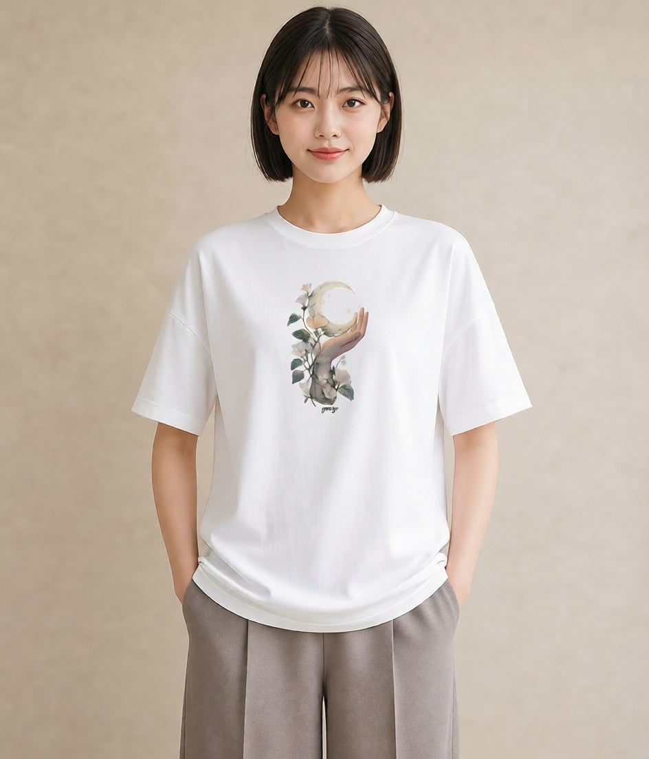 半袖Tシャツ レディース 三日月 星空 宇宙 イラスト 北欧風 女性向けギフト 散歩 白T