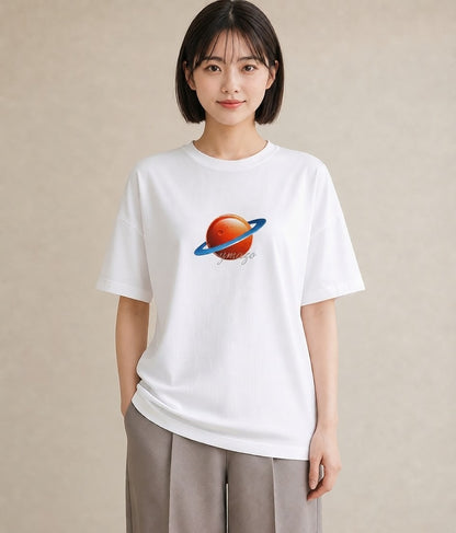 プリントTシャツ レディース 土星 星空 宇宙 イラスト ヴィンテージ風 在宅 公園 白T