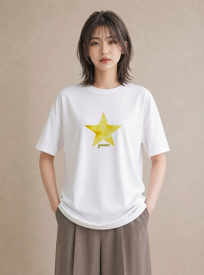 プリントTシャツ レディース 流れ星 星空 宇宙 イラスト 線画 在宅 公園 白T