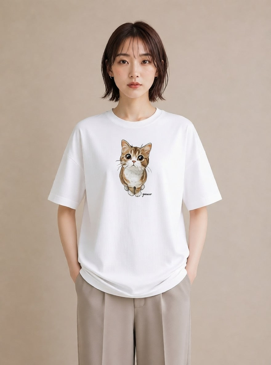 半袖Tシャツ レディース 三毛猫 みけねこ 三毛 猫 ねこ イラスト ガーリー 誕生日プレゼント 綿100 白T