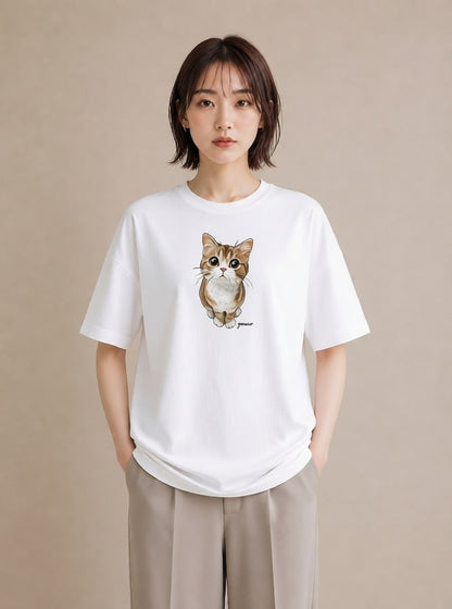 半袖Tシャツ レディース 三毛猫 みけねこ 三毛 猫 ねこ イラスト ガーリー 誕生日プレゼント 綿100 白T