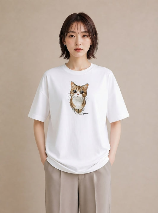 半袖Tシャツ レディース 三毛猫 みけねこ 三毛 猫 ねこ イラスト ガーリー 誕生日プレゼント 綿100 白T