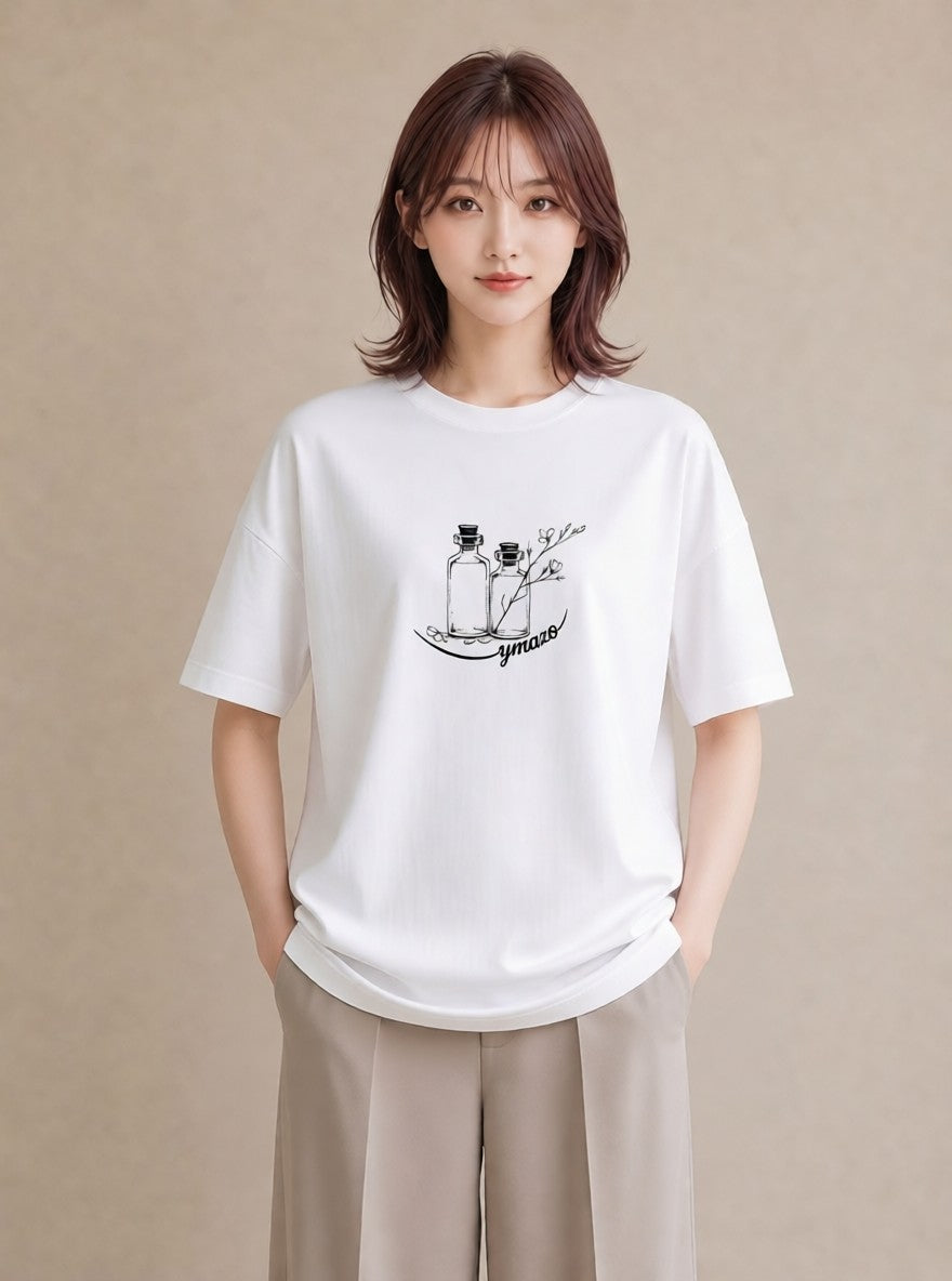 グラフィックTシャツ レディース 香水 香水瓶 パフューム イラスト きれいめカジュアル 部屋着 女性向けギフト 白T