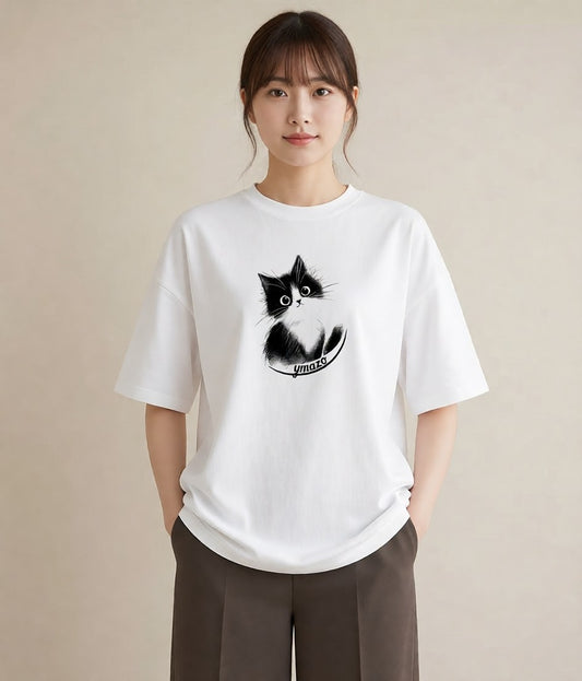 グラフィックTシャツ レディース 靴下猫 猫 ねこ イラスト ボタニカル お出かけ 普段着 白T
