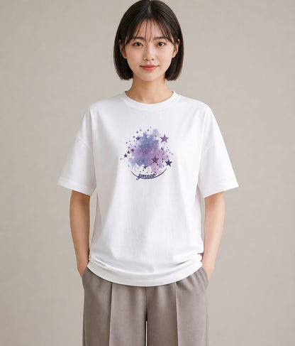 半袖Tシャツ レディース 乙女座 星空 宇宙 イラスト 水彩風 送別ギフト 通勤 白T