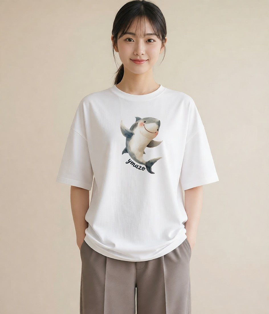デザインTシャツ レディース シャチ 海の生き物 海 イラスト ゆるかわ ママ カフェ服 白T