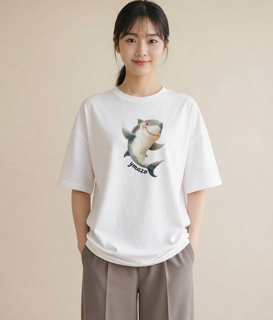 デザインTシャツ レディース シャチ 海の生き物 海 イラスト ゆるかわ ママ カフェ服 白T