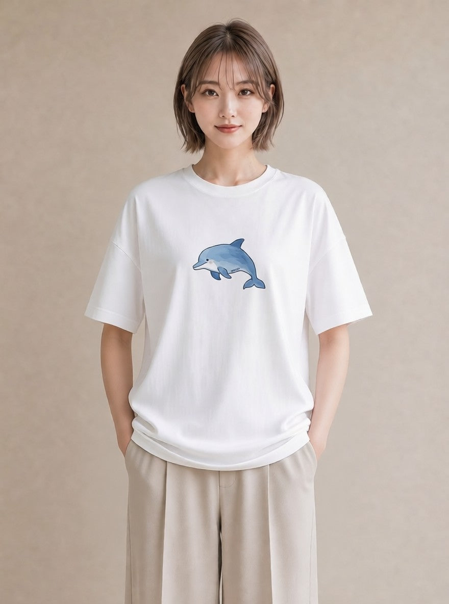 グラフィックTシャツ レディース クジラ 海の生き物 海 イラスト 淡色 ミセス 春コーデ 白T