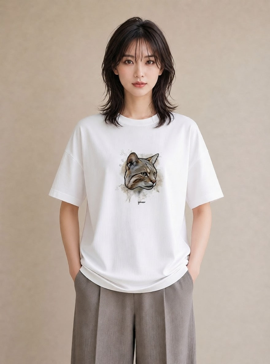 デザインTシャツ レディース アビシニアン 猫 ねこ イラスト ゆるコーデ 旅行 母娘コーデ 白T