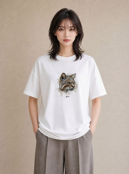 デザインTシャツ レディース アビシニアン 猫 ねこ イラスト ゆるコーデ 旅行 母娘コーデ 白T