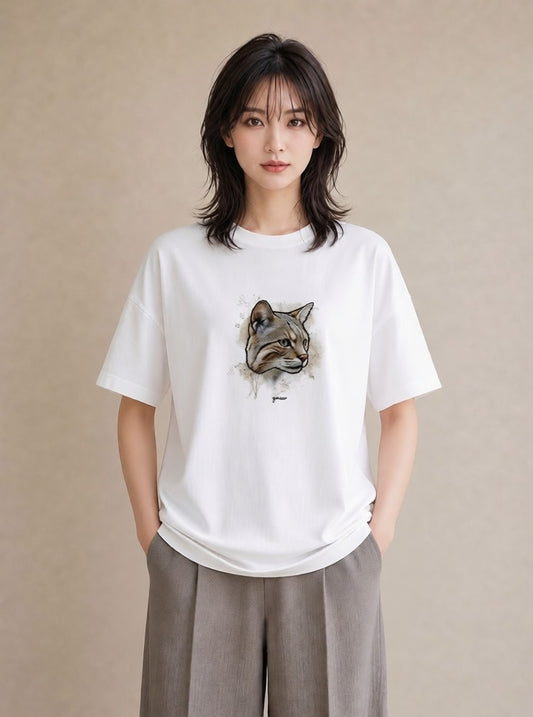 デザインTシャツ レディース アビシニアン 猫 ねこ イラスト ゆるコーデ 旅行 母娘コーデ 白T