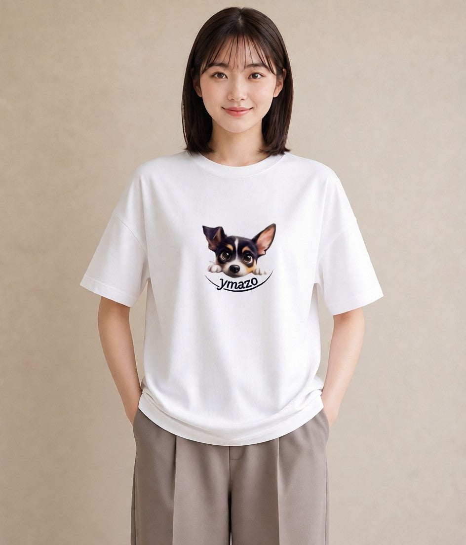 グラフィックTシャツ レディース チワワ 犬 いぬ イラスト モード 買い物 夏コーデ 白T