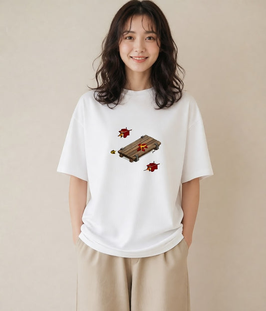 プリントTシャツ レディース 雨上がりのベンチ ベンチ ナチュラル アンティーク イラスト ポップ カフェ巡り 女子会 白T