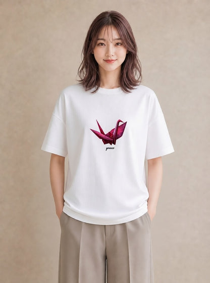 プリントTシャツ レディース 折り鶴 折り紙 ナチュラル アンティーク イラスト 淡色 ルームウェア ギフト 白T