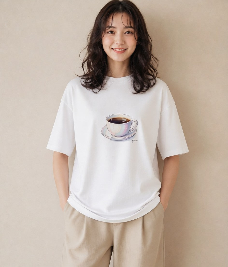Tシャツ レディース コーヒー カフェ 珈琲 イラスト 休日コーデ お揃い 親子 白T
