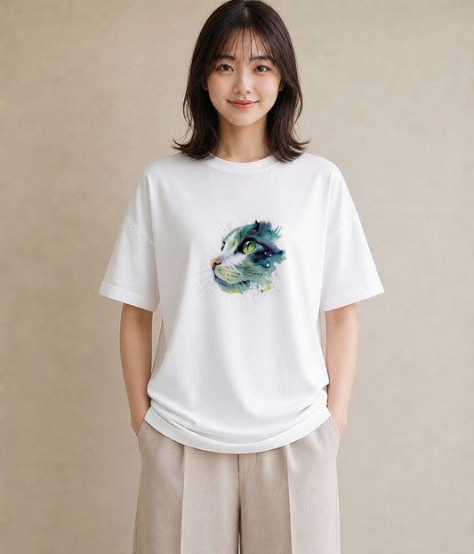 グラフィックTシャツ レディース ロシアンブルー 猫 ねこ イラスト シンプル 20代 カジュアルコーデ 白T