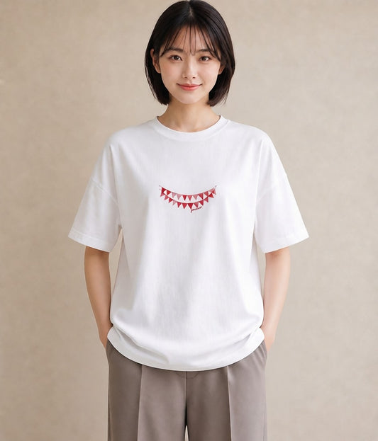 Tシャツ レディース 洗濯物 風 ナチュラル アンティーク イラスト 線画 カフェ服 クリスマス 白T