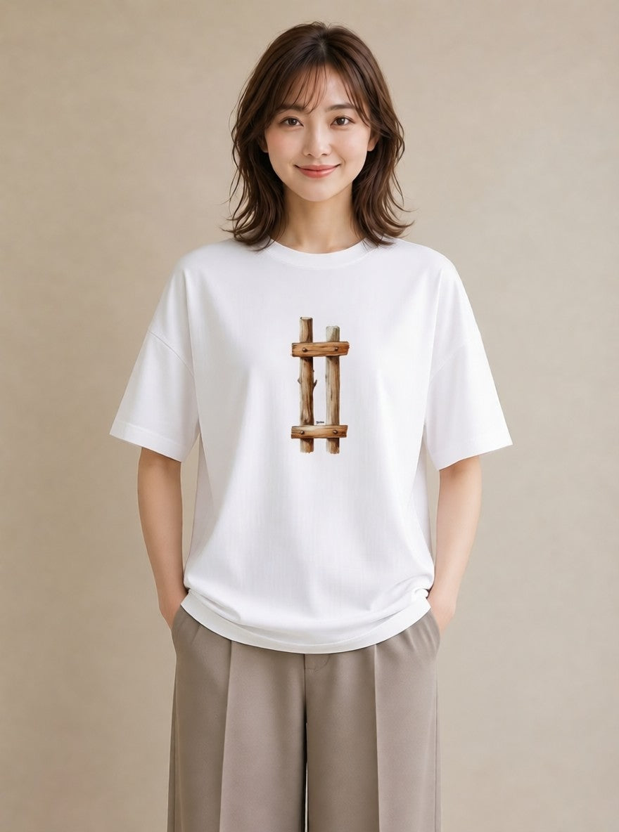 プリントTシャツ レディース 駅のホーム ローカル線 駅 ナチュラル アンティーク イラスト 淡色 デイリーウェア 休日 白T